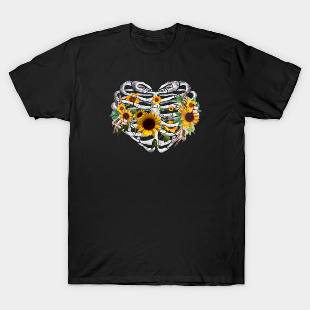 Rib Cage Floral 5 T-Shirt by Collagedream